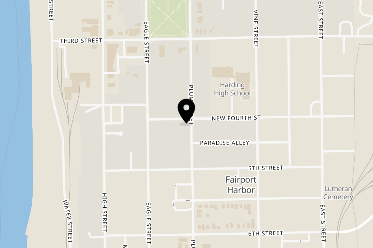 Map showing the location of Rego's Brickhouse Pizza on 326 New 4th St in Fairport Harbor